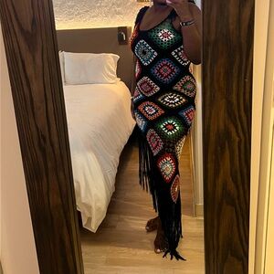 Fashion Nova Multicolor One Shoulder Fringe Dress